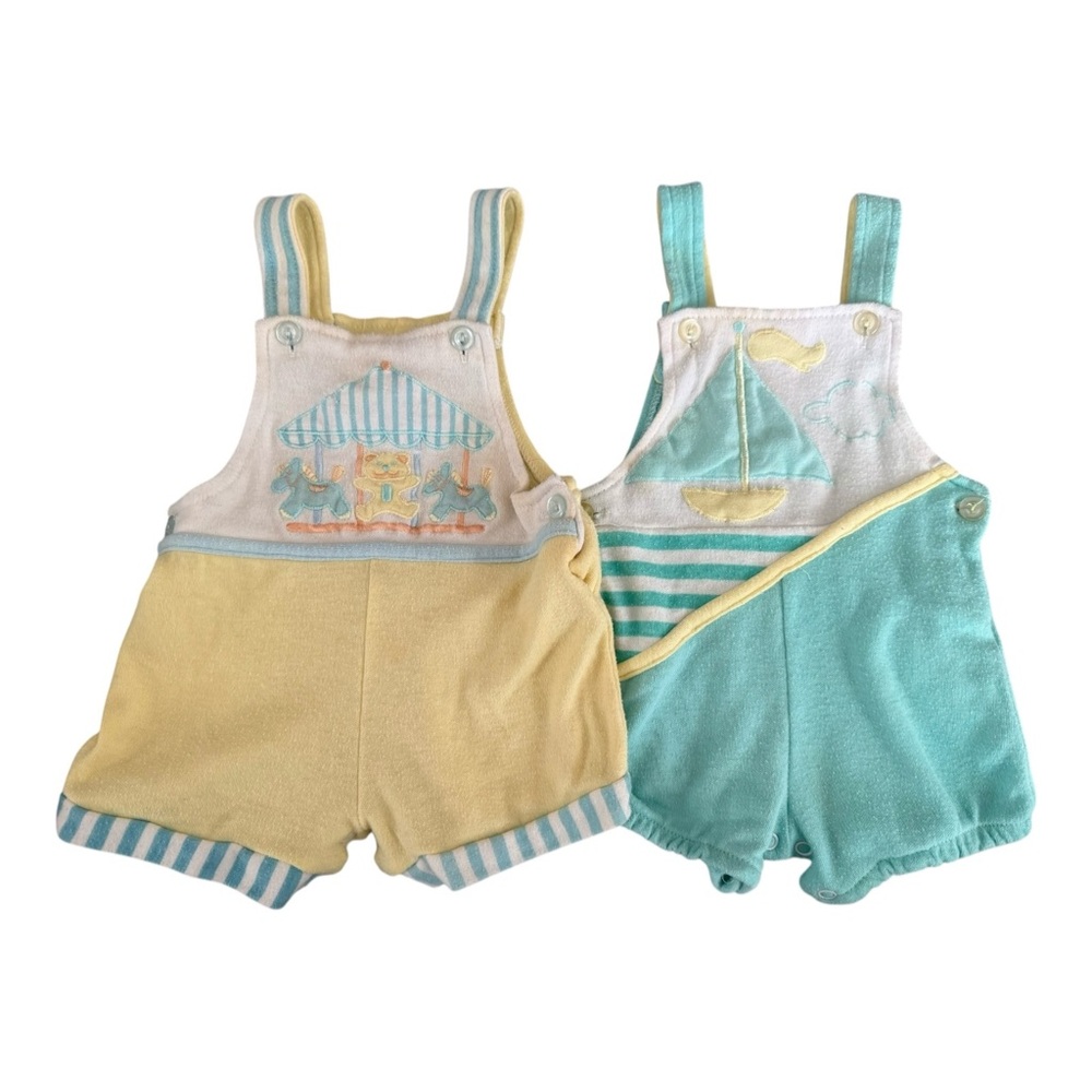 Vtg Little By Little Rompers Set Of Two Size 0-6 Months 1990s Sailboat Carousel